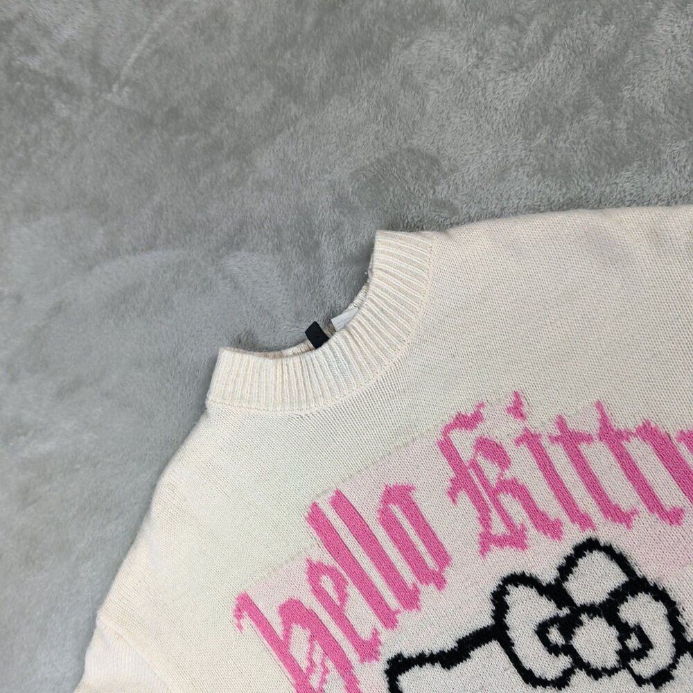 Sanrio Hello Kitty H&M Gothic Knit Sweater XS Cream Pink Black Pullover
